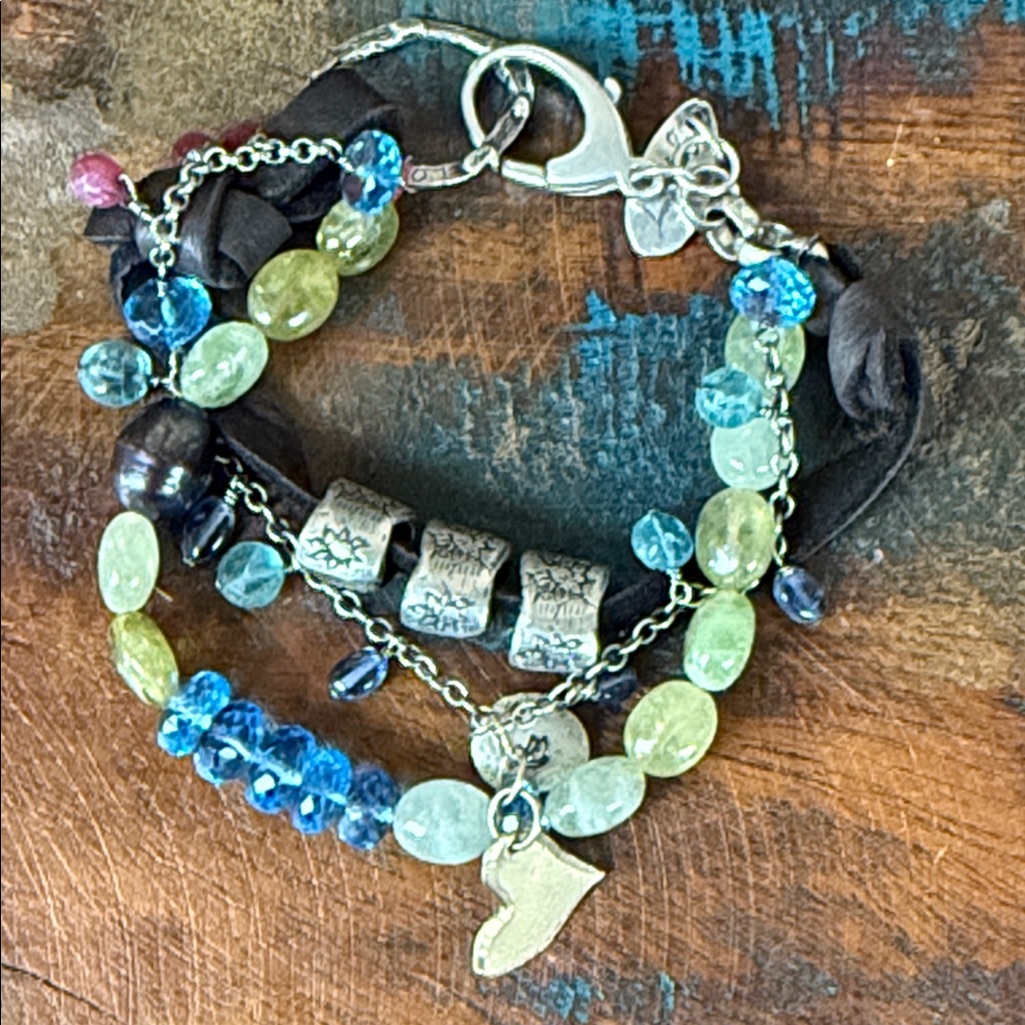 Jes Maharry 3 Strand Bracelet With Gem Stones And Charms.